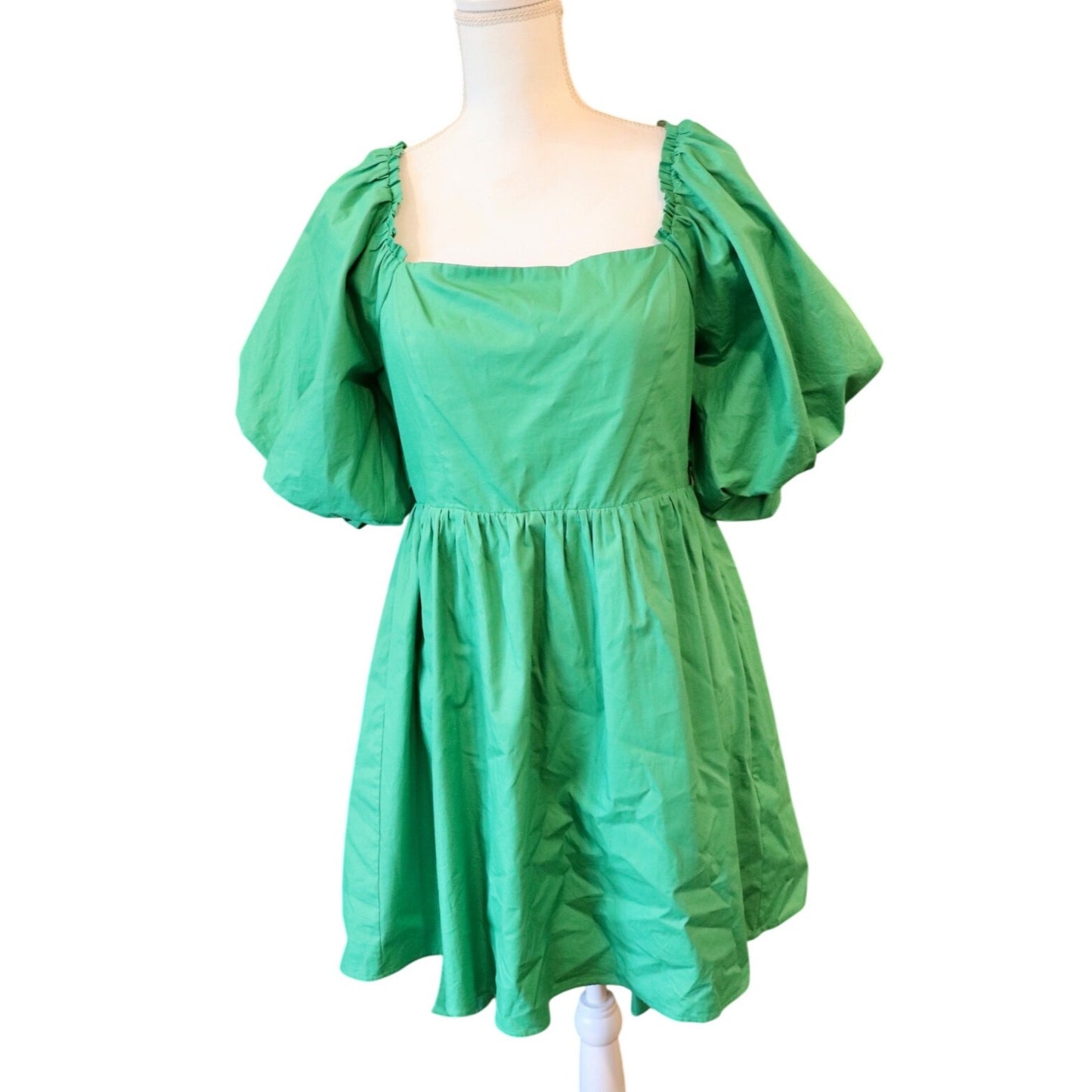 Sugarlips Green Puff Sleeve Mini Dress With Tie Back, Medium NWT