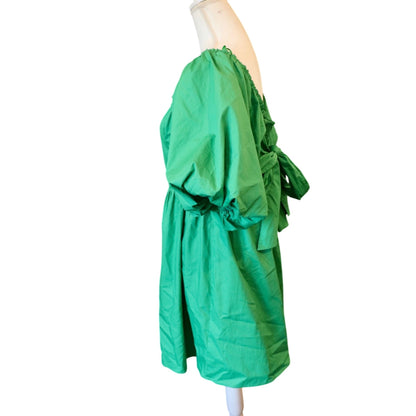 Sugarlips Green Puff Sleeve Mini Dress With Tie Back, Medium NWT