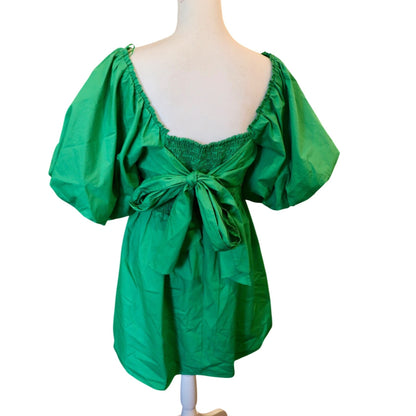 Sugarlips Green Puff Sleeve Mini Dress With Tie Back, Medium NWT