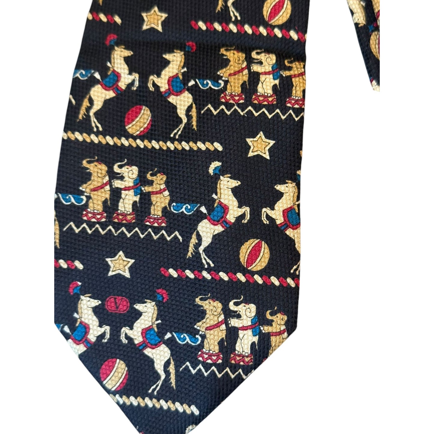 Valentino Garavani Circus-Themed Silk Tie With Elephants & Horses Made In Italy