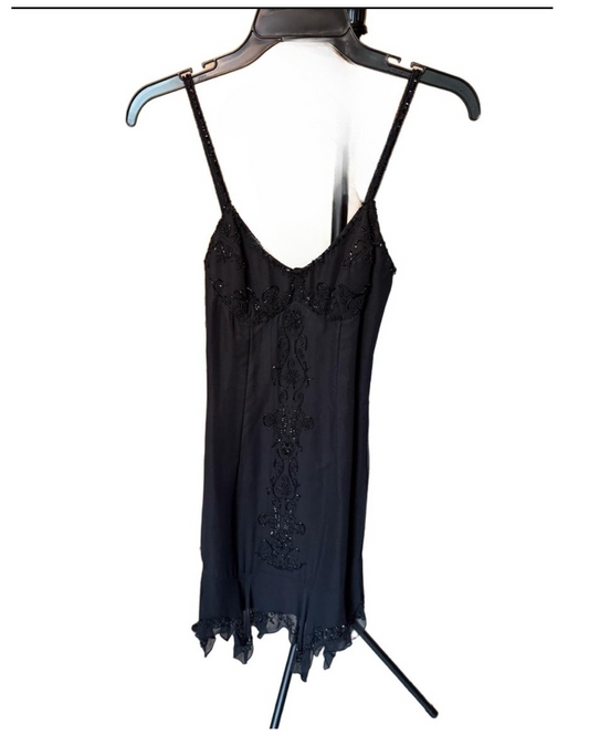 Scala Small Black Beaded Cocktail Mini Dress