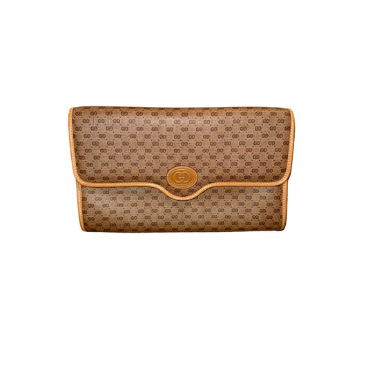 Gucci GG Monogram Canvas Vintage Shoulder Bag With Gold Chain Strap
