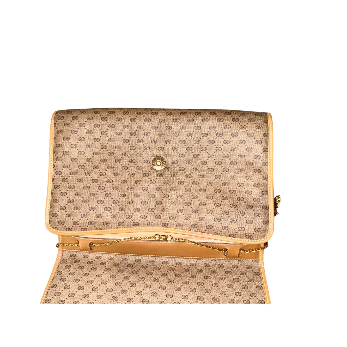Gucci GG Monogram Canvas Vintage Shoulder Bag With Gold Chain Strap