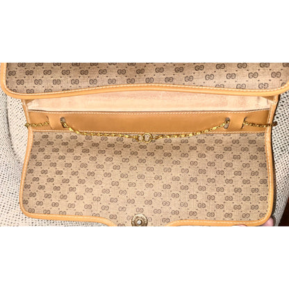Gucci GG Monogram Canvas Vintage Shoulder Bag With Gold Chain Strap