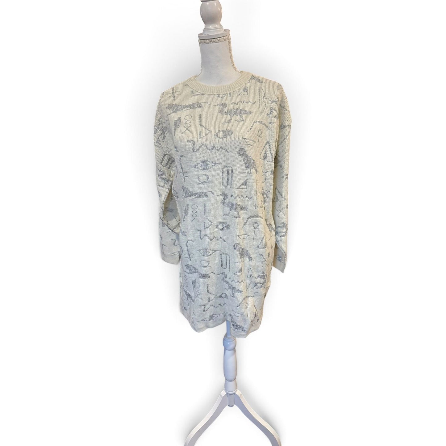 Diane Von Furstenberg Vintage Cream Sweater With Hieroglyphics Acrylic Blend