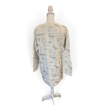 Diane Von Furstenberg Vintage Cream Sweater With Hieroglyphics Acrylic Blend