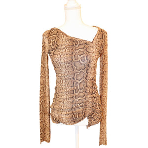 Jean Paul Gaultier Soleil Snakeskin Print Sheer Long Sleeve Top XL