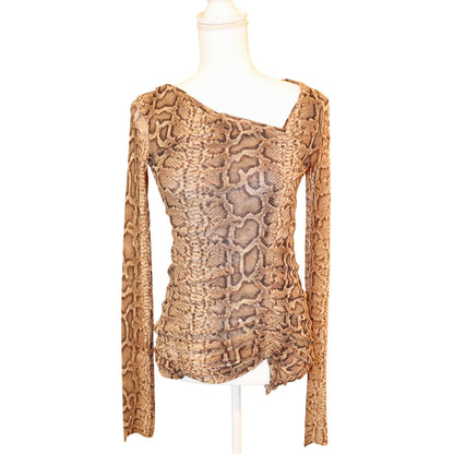 Jean Paul Gaultier Soleil Snakeskin Print Sheer Long Sleeve Top XL