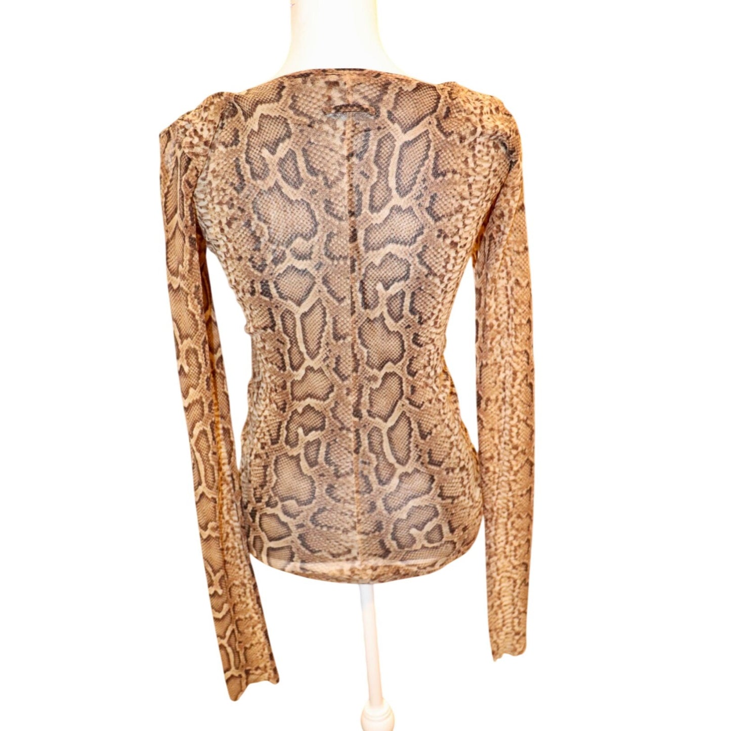 Jean Paul Gaultier Soleil Snakeskin Print Sheer Long Sleeve Top XL