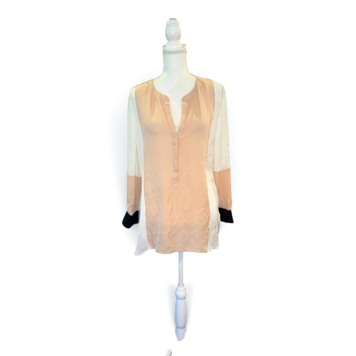 A.L.C. Womens Colorblock Silk Blouse Beige/White/Black M