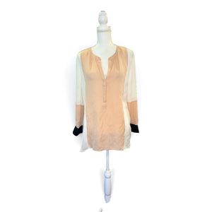 A.L.C. Womens Colorblock Silk Blouse Beige/White/Black M