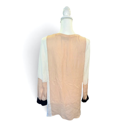 A.L.C. Womens Colorblock Silk Blouse Beige/White/Black M
