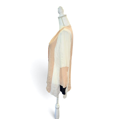 A.L.C. Womens Colorblock Silk Blouse Beige/White/Black M