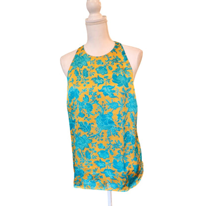 Zimmermann Yellow & Blue Floral Silk Sleeveless Top, Size 3 (fits M)