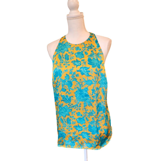 Zimmermann Yellow & Blue Floral Silk Sleeveless Top, Size 3 (fits M)