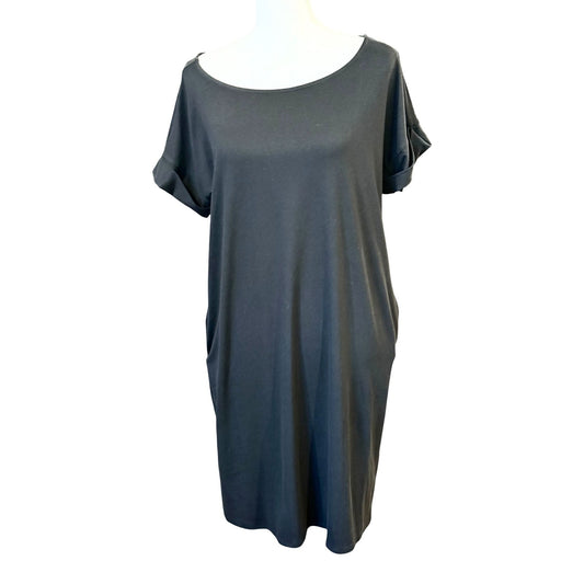 Zenana Rolled Short Sleeve Round Neck Dress Black Medium
