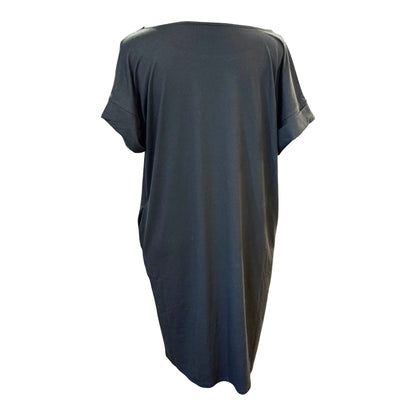 Zenana Rolled Short Sleeve Round Neck Dress Black Medium