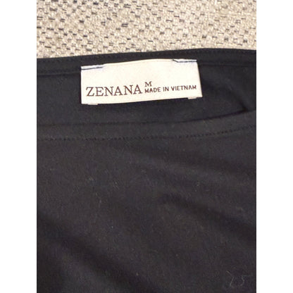 Zenana Rolled Short Sleeve Round Neck Dress Black Medium