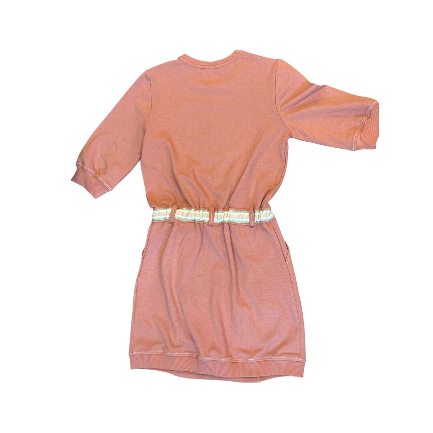 Chloé Kids Coral Pink Logo Dress With Gold Embroidery , Size 14
