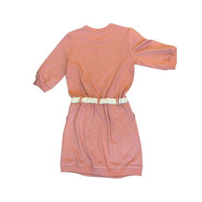 Chloé Kids Coral Pink Logo Dress With Gold Embroidery , Size 14