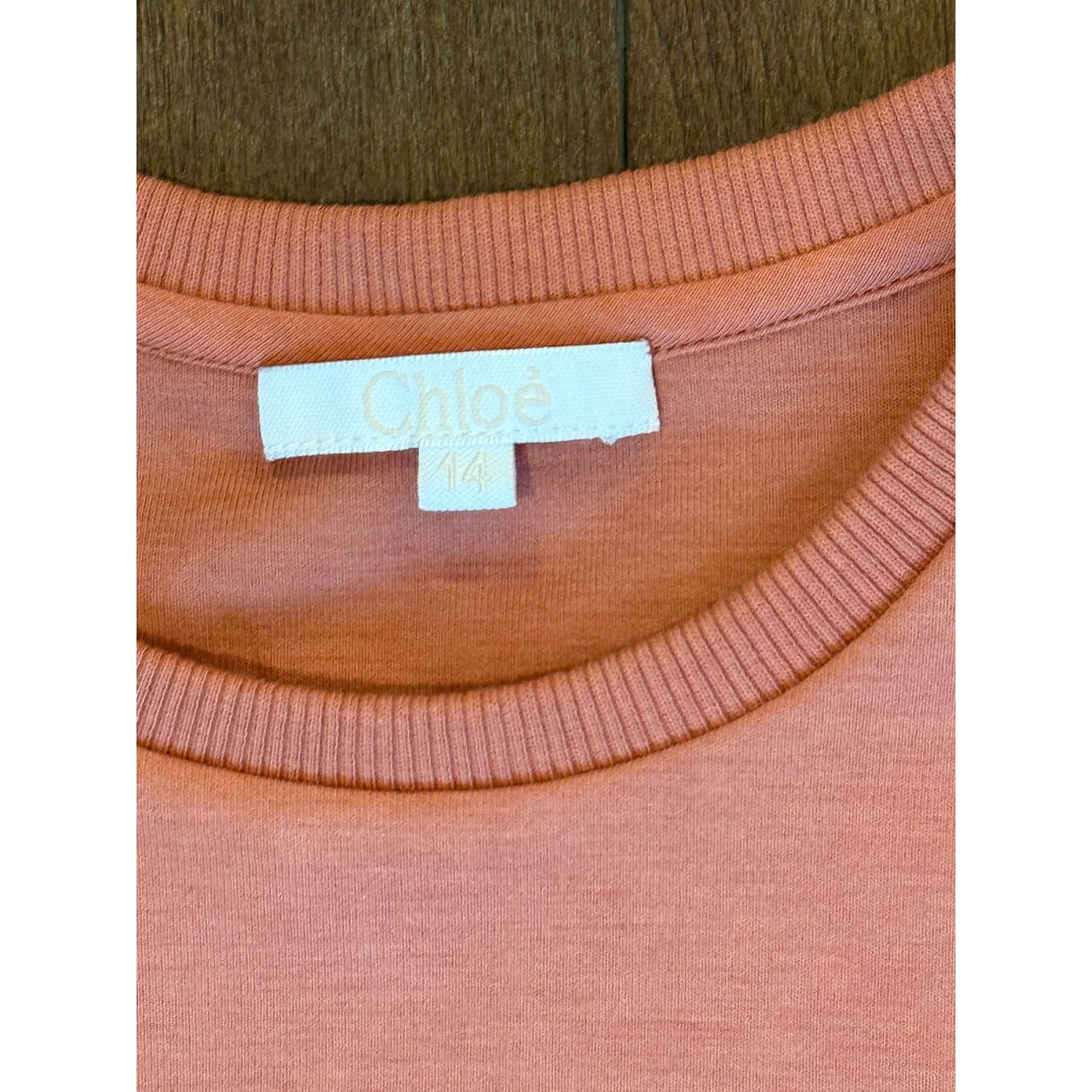 Chloé Kids Coral Pink Logo Dress With Gold Embroidery , Size 14
