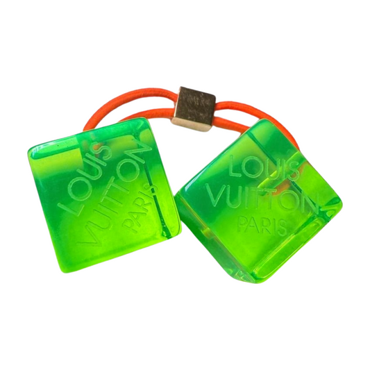 Louis Vuitton Womens Hair Tie Green Orange Vintage Cube