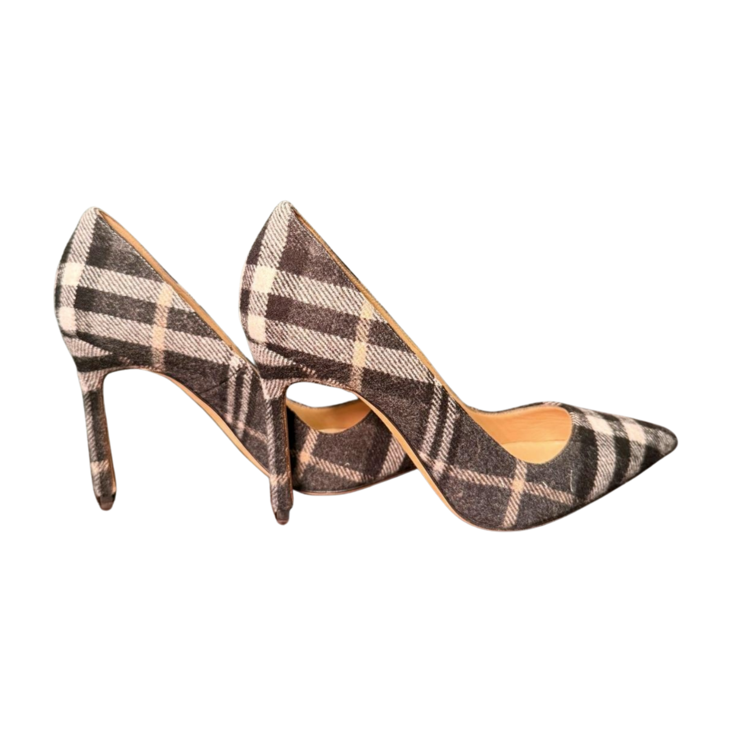New Manolo Blahnik Womens Pumps Size 5.5 Grey Plaid Pointed Toe Stiletto