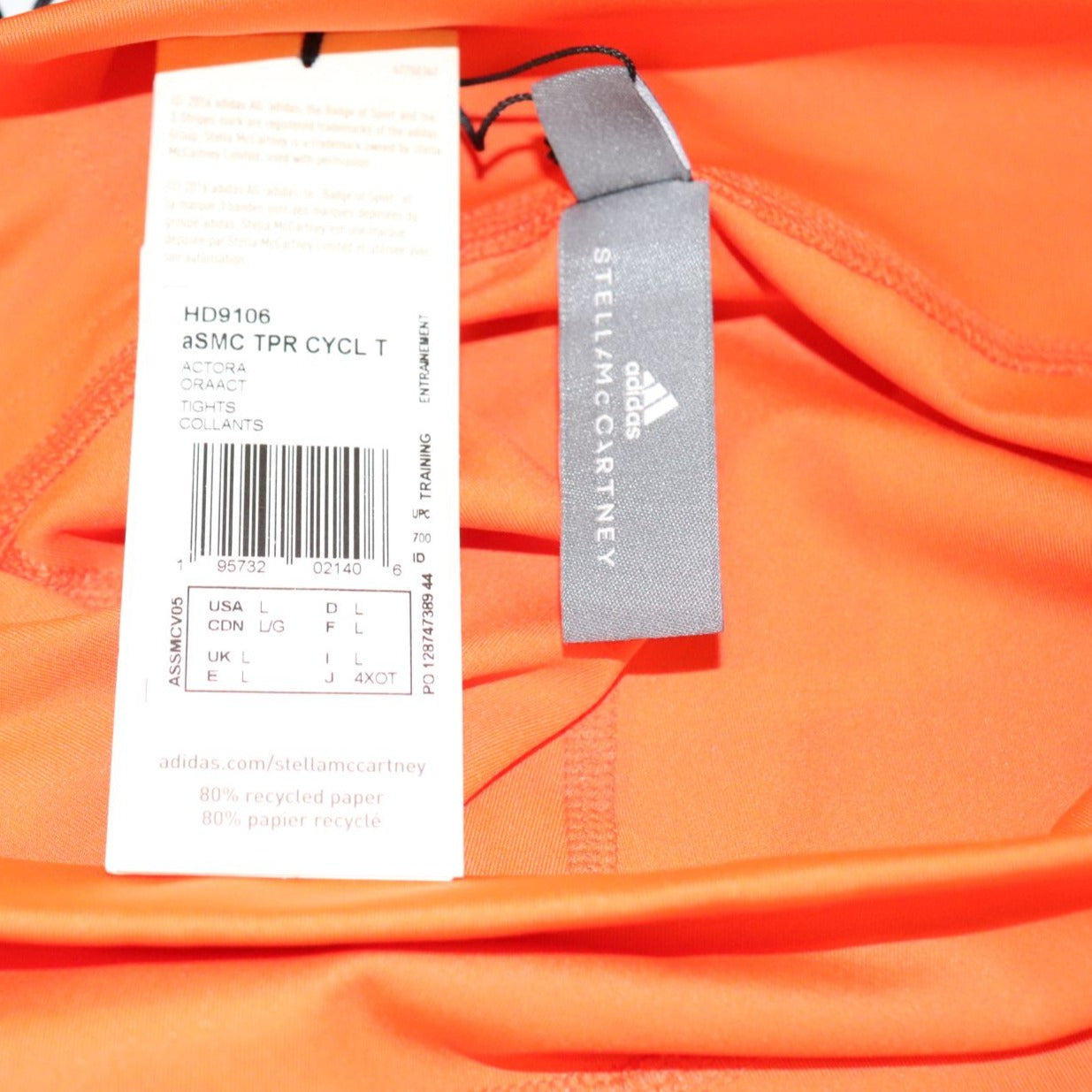 Adidas By Stella McCartney Womens Orange Training Cycling Shorts, Large NWT