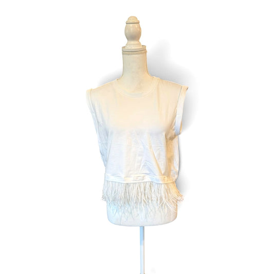 Cinq À Sept Feather-Hem Cropped Sleeveless T-Shirt, Medium NWT