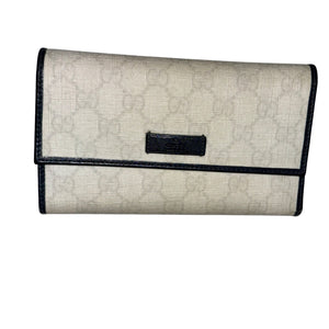 Gucci White & Black GG Canvas Leather Trim Wallet