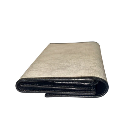 Gucci White & Black GG Canvas Leather Trim Wallet