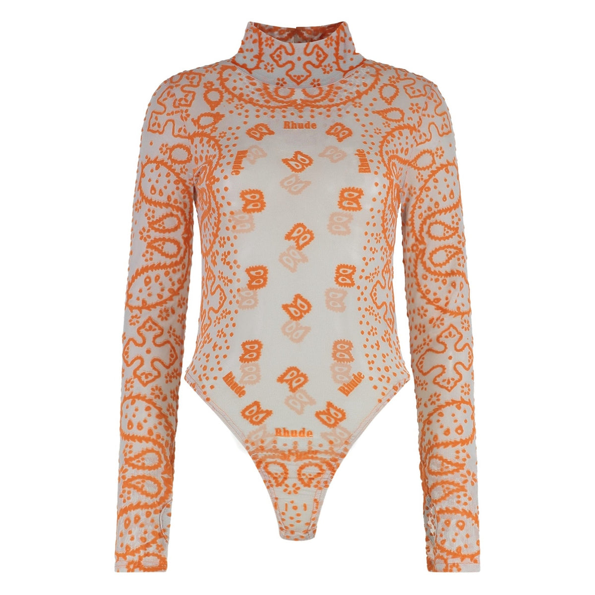 Rhude Orange Bandana Print Long-Sleeve Mesh Bodysuit - Size S