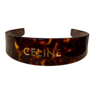 Celine Brown Tortoiseshell Logo Wide Headband Made In Italy