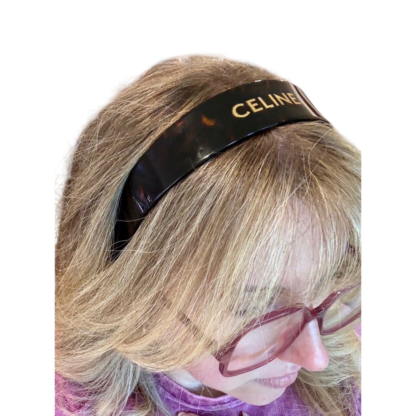 Celine Brown Tortoiseshell Logo Wide Headband Made In Italy