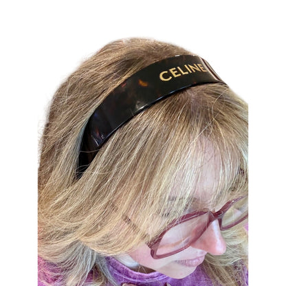 Celine Brown Tortoiseshell Logo Wide Headband Made In Italy