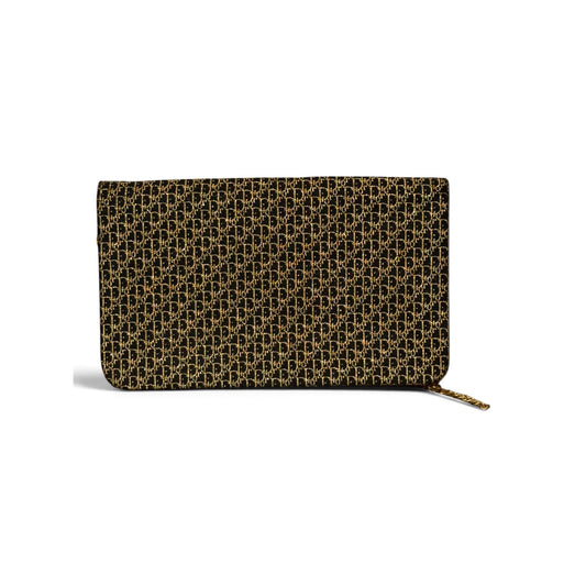 Christian Dior Gold & Black Monogrammed Clutch With Chain Strap