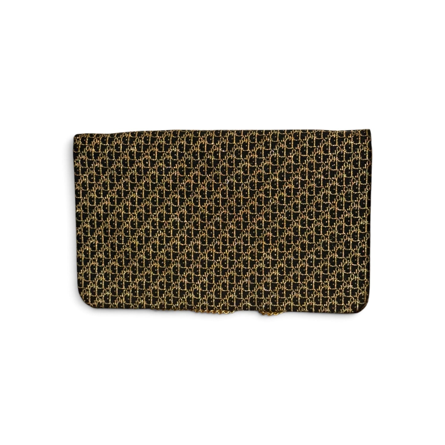 Christian Dior Gold & Black Monogrammed Clutch With Chain Strap