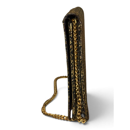 Christian Dior Gold & Black Monogrammed Clutch With Chain Strap