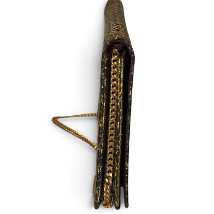 Christian Dior Gold & Black Monogrammed Clutch With Chain Strap