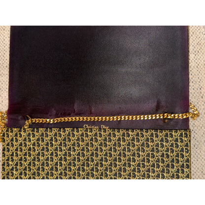 Christian Dior Gold & Black Monogrammed Clutch With Chain Strap