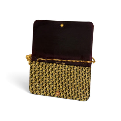 Christian Dior Gold & Black Monogrammed Clutch With Chain Strap