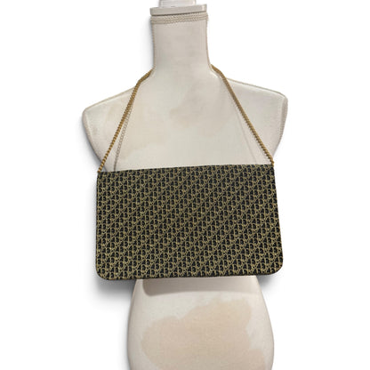Christian Dior Gold & Black Monogrammed Clutch With Chain Strap