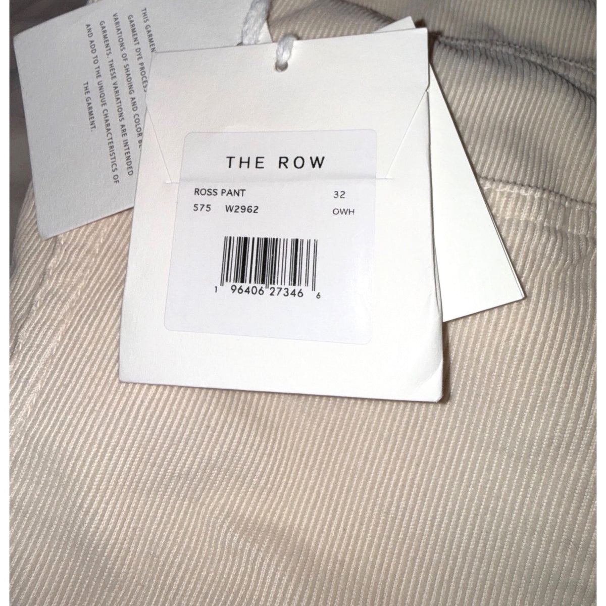 The Row Ross Pant Off-White Mens Cotton Pants Size 32 Made In Italy