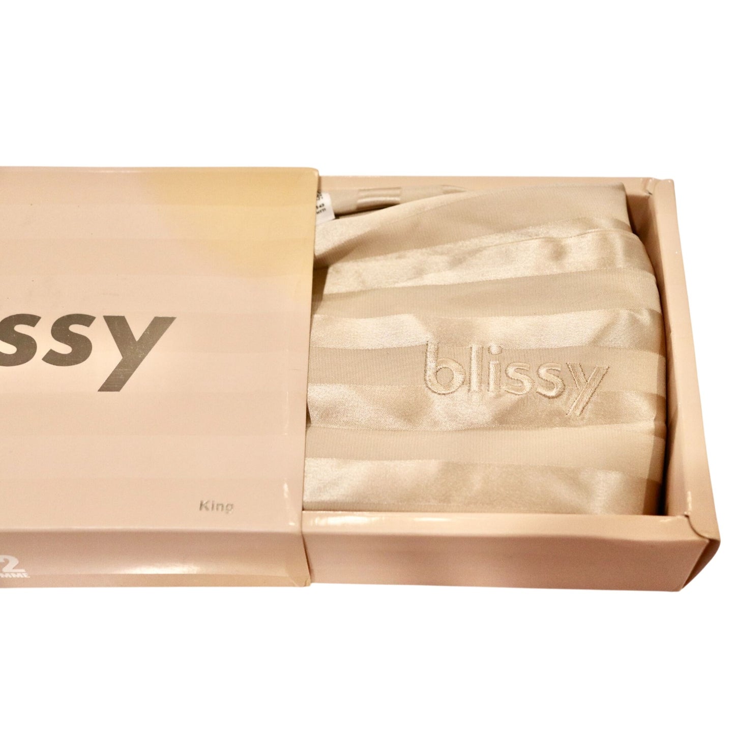 Blissy Champagne Striped King Size Pillowcase 100% Pure Mulberry Silk NEW