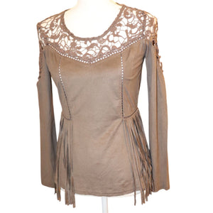 Gimmicks Faux Suede Fringe Top By Size XS (oversized)