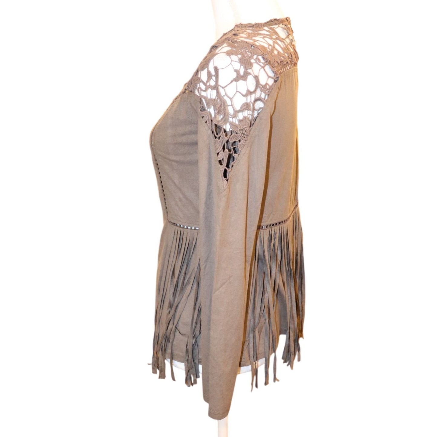 Gimmicks Faux Suede Fringe Top By Size XS (oversized)