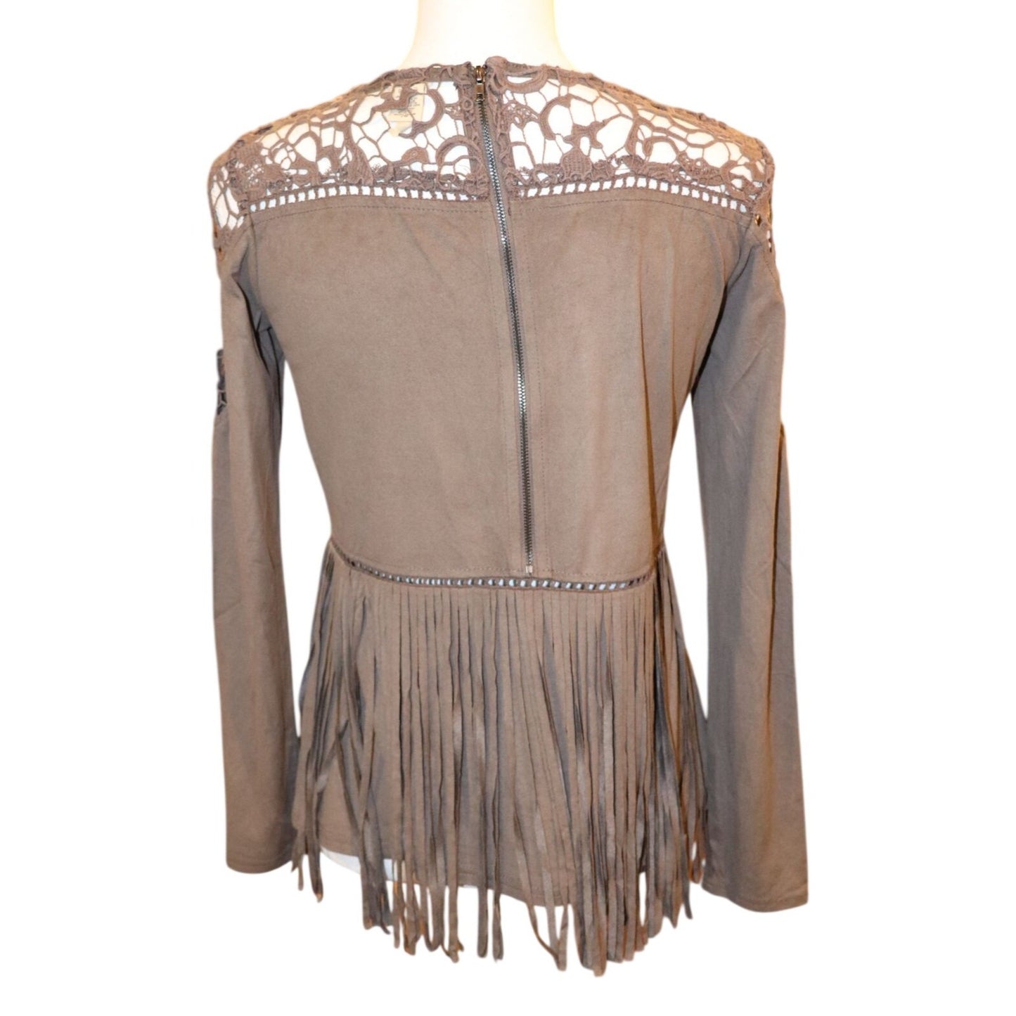 Gimmicks Faux Suede Fringe Top By Size XS (oversized)