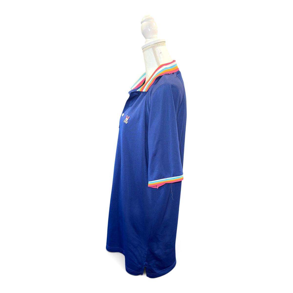Psycho Bunny Mens Blue Polo Shirt With Rainbow Collar & Cuffs Size XL