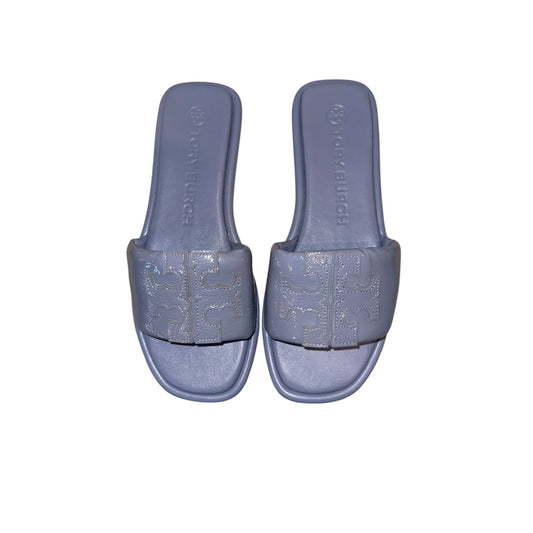 Tory Burch Womens Blue Leather Logo Slide Sandals Size 7