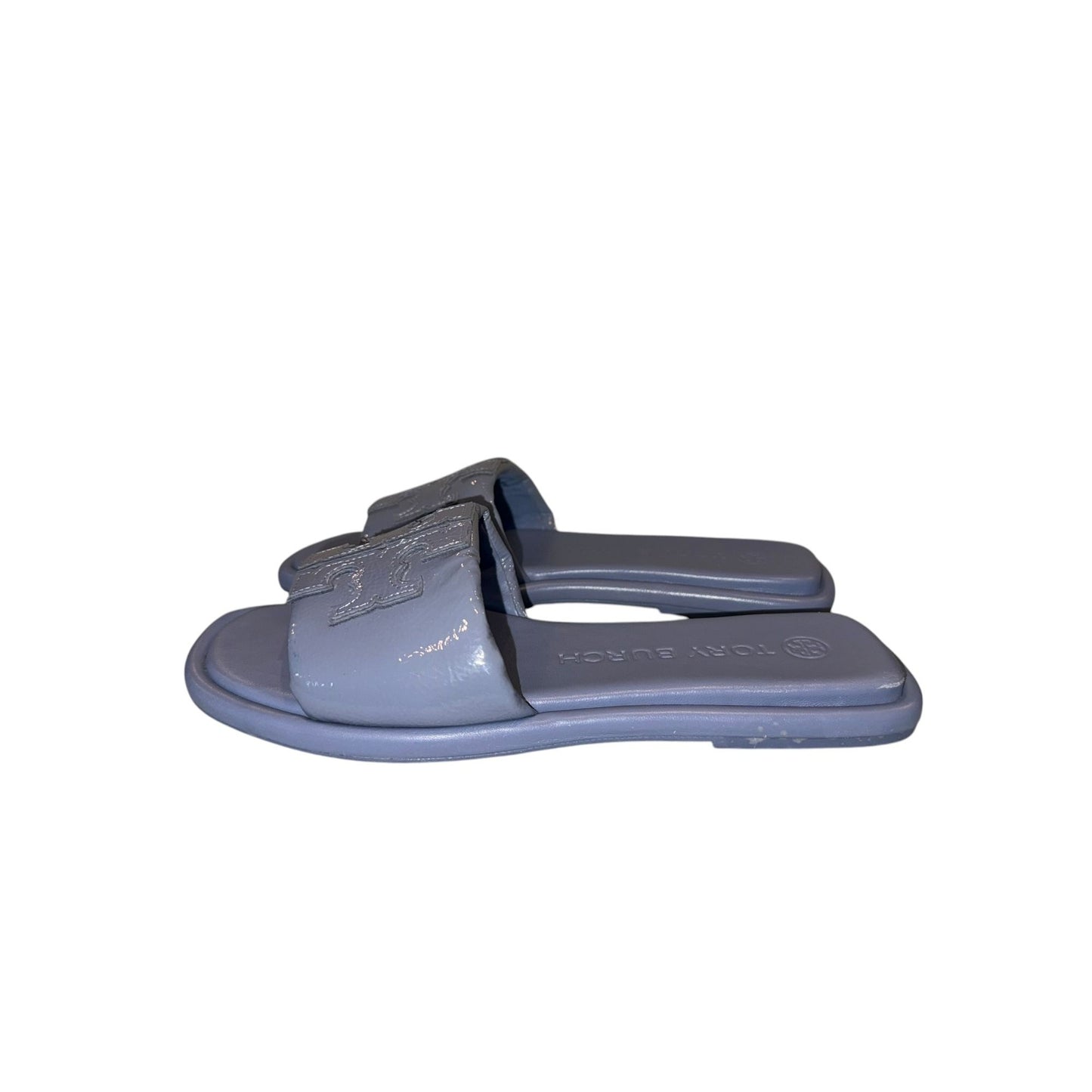 Tory Burch Womens Blue Leather Logo Slide Sandals Size 7